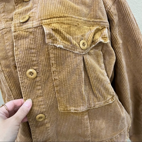 Free People Evelyn Corduroy Crop Boxy Jacket Cognac Sz S Boho Biker Grunge EUC - Picture 5 of 12